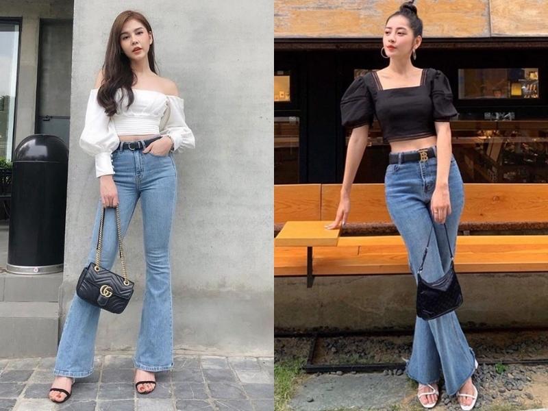 Quần ống loe cũng là trang phục thích hợp để phối cùng áo croptop (Nguồn: vietnamplus.vn và kenh14.vn)