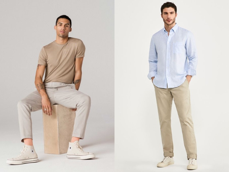 Khi phối đồ với giày màu kem, bạn nên chọn các item quần áo màu trung tính (Nguồn: Men's Flair/pinterest.com)