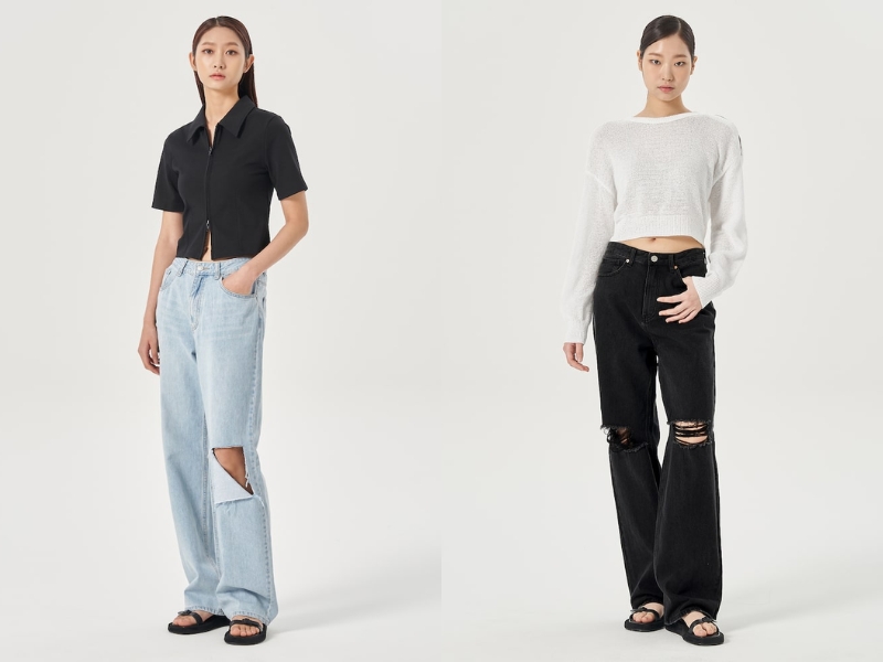 Bạn cũng có thể chọn áo kiểu croptop phối cùng quần cạp cao khi theo đuổi style ăn mặc Hàn Quốc (Nguồn: kooding.com)