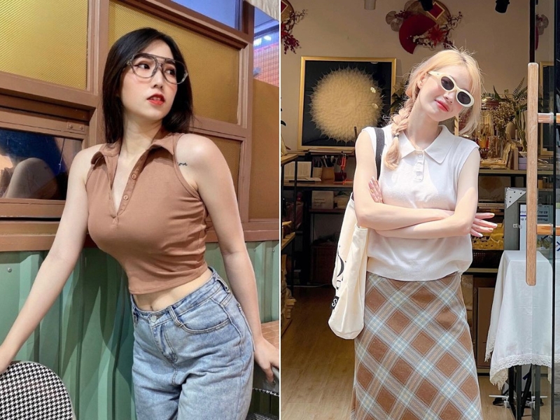 Áo polo sát nách mang lại sự năng động, trẻ trung (Nguồn: Shopee Morgan_63 / Instagram _huaquynhnhu_)