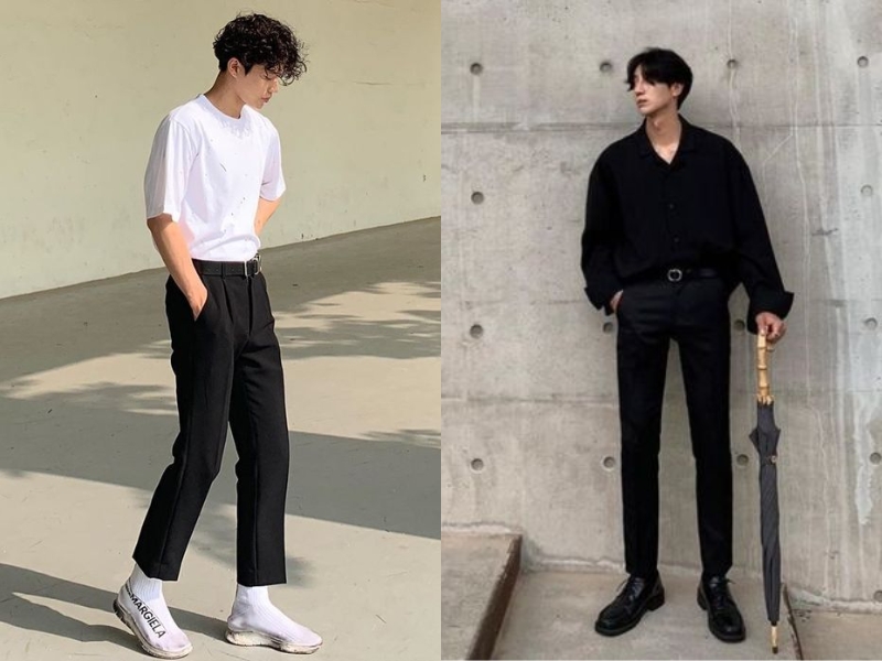 Quần tây đen giúp tạo nên outfit vừa đơn giản vừa thanh lịch (Nguồn: zunezx.com và On Point Fresh/pinterest.com)