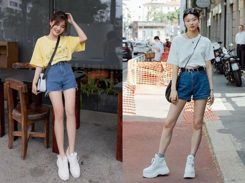 Quần short jeans là item phù hợp để phối đồ vào ngày hè (Nguồn: Mei Mei và sistacafe.com)