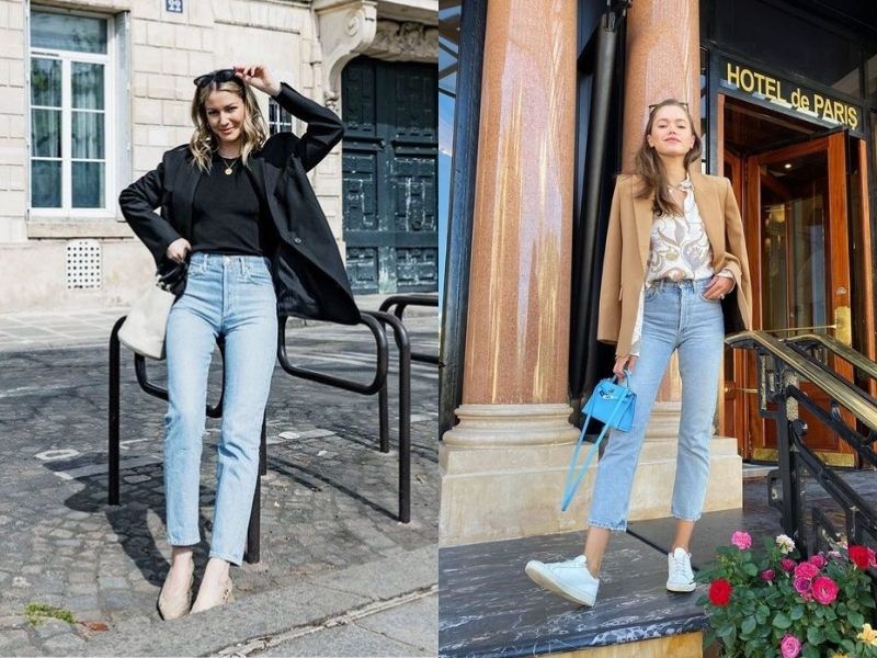 Tạo hình trẻ trung hiện đại khi phối đồ với áo blazer nữ và quần jeans đứng (Nguồn: Marc)