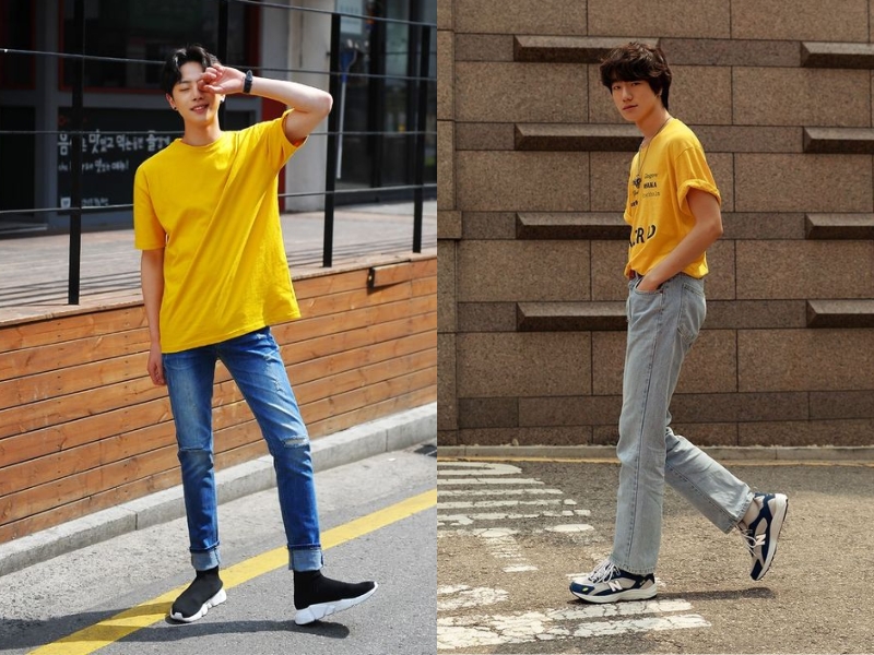 Áo màu vàng là item thời trang thích hợp để diện vào mùa hè (Nguồn: yesstyle.com và Men's Fashion Blog)
