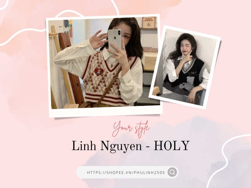  Linh Nguyen - HOLY mang đến những mẫu áo gile chất len vừa phải, họa tiết đẹp (Nguồn: Shopee Blog)