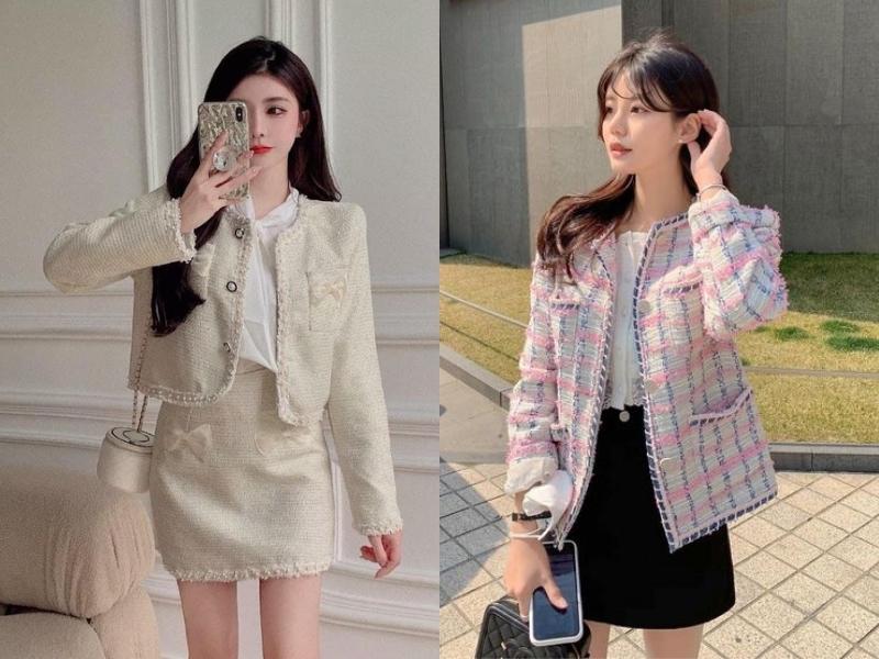 Áo dạ tweed phù hợp với cách phối đồ nữ tính, sang trọng (Nguồn: voh.com.vn)