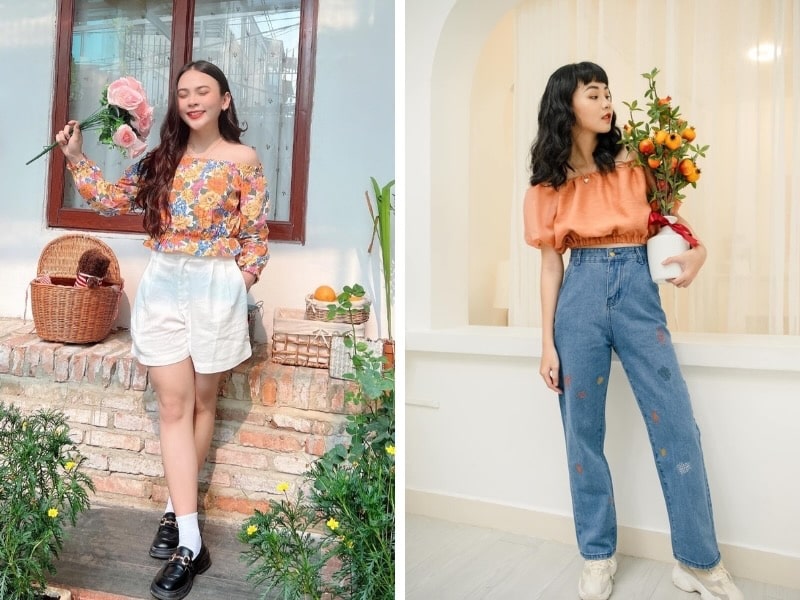 Áo croptop hở vai thích hợp cho các nàng nữ tính (Nguồn: Facebook Miều Fashionista / Facebook Len)