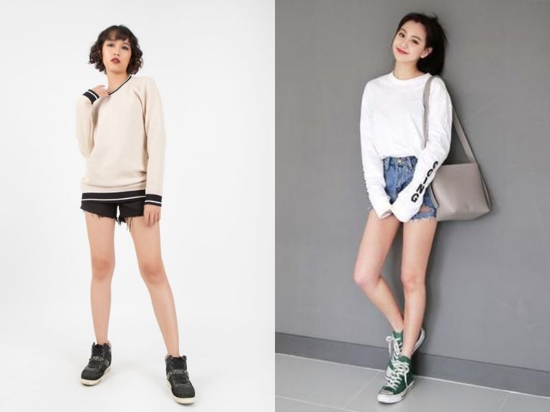 Năng động trẻ trung khi phối áo sweater nữ và quần short (Nguồn: Triple R/ ALONGWALKER)