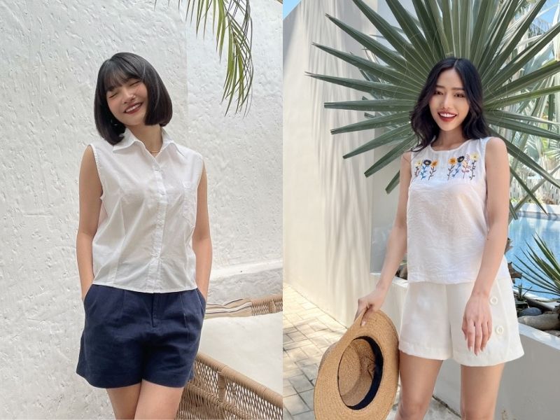 Mát mẻ và thoải mái khi phối đồ với quần short nữ và áo sát nách (Nguồn: Sline Fashion/ SHOJO) 