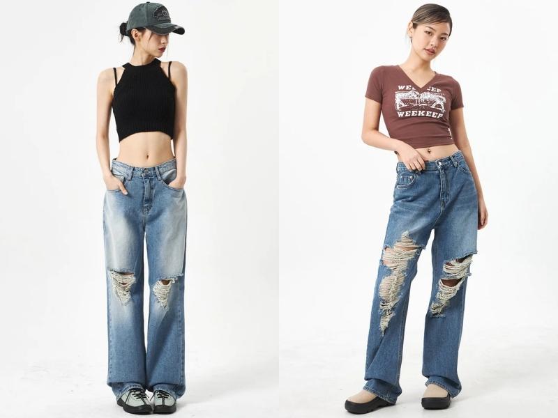 Quần jeans ống rộng là item trẻ trung, được nhiều bạn trẻ ưa chuộng (Nguồn: lewkin.com)