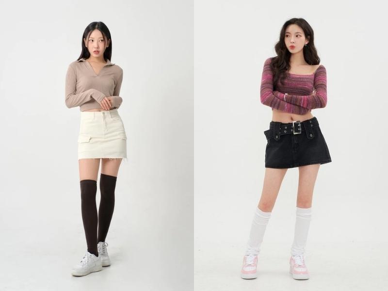 Bộ áo kiểu croptop và chân váy ôm body vạt xéo cá tính - JL07 - AloraShop21