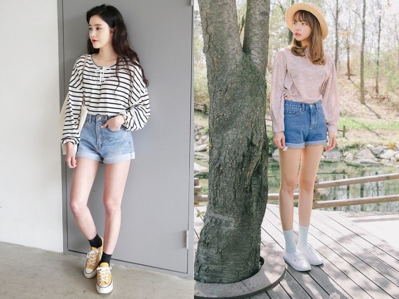 phối đồ với quần short jean nữ