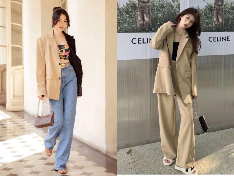 Phối đồ với áo blazer nữ và áo tube giúp bạn khoe khéo vòng eo đồng thời thể hiện nét đẹp cá tính, mạnh mẽ (Nguồn: CChat Clothes/ Lin2hand)