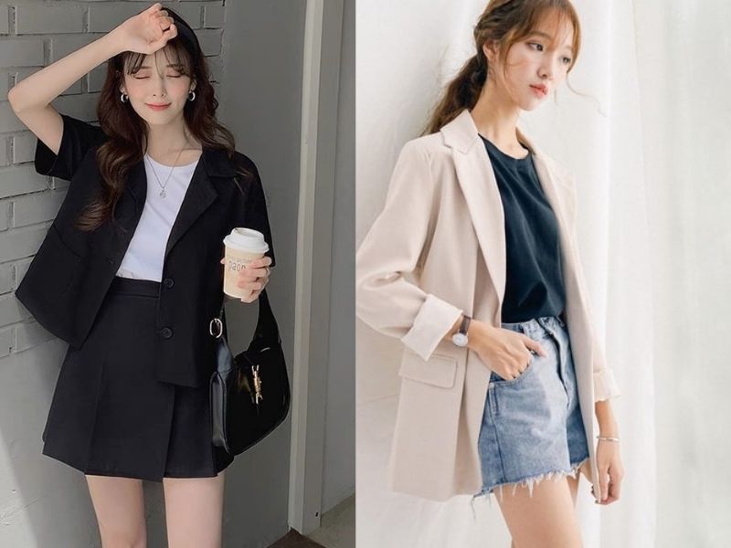 Phối đồ với áo blazer nữ và một chiếc áo thun đơn giản nhưng rất thu hút (Nguồn: Thẩm Đặng Store/ Shopee.vn)