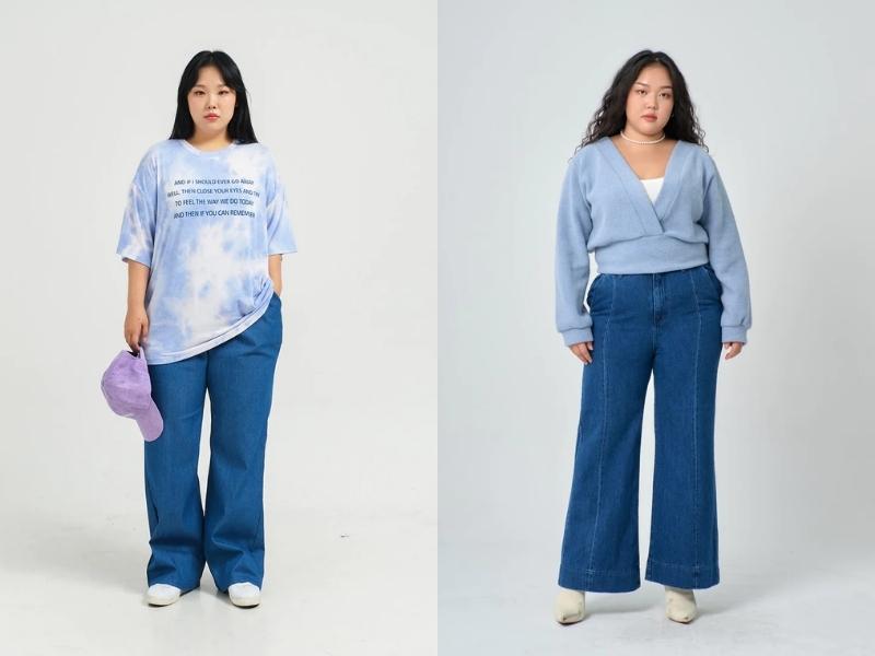 Quần jeans xanh đậm sẽ giúp bạn nữ mũm mĩm che đi khuyết điểm đùi to (Nguồn: lewkin.com) 