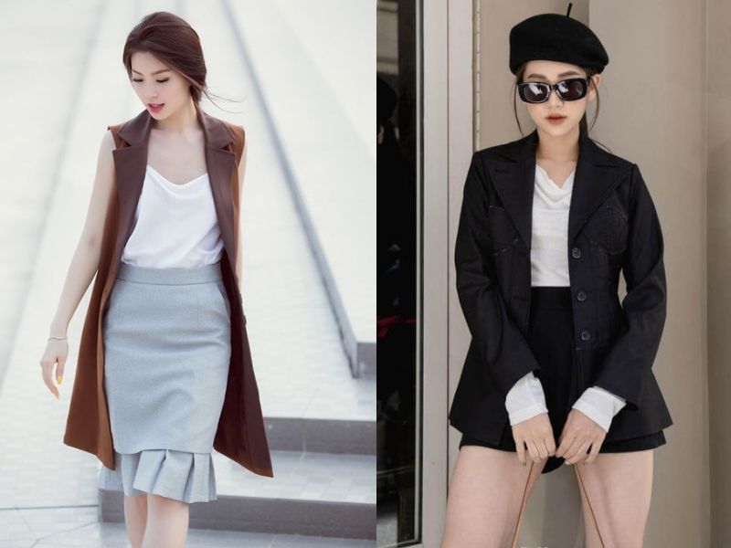 Áo mặc trong blazer có cổ đổ thể hiện vẻ đẹp dịu dàng, e ấp của người con gái (Nguồn: Bohee/ Guu.vn)