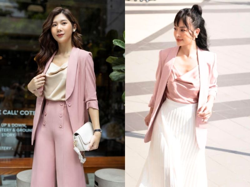 Bạn có thể sử dụng áo cổ đổ để phối đồ với áo blazer nữ khi đi làm (Nguồn: Lalya Fashion) 