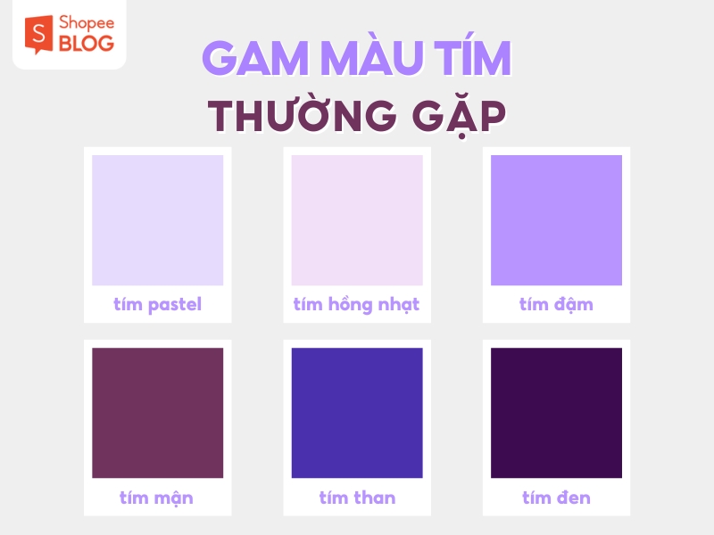 Những gam màu tím thường dùng trong thời trang (Nguồn: Shopee Blog)