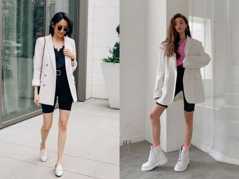 Quần biker cũng là gợi ý phù hợp outfit nữ cá tính (Nguồn: en.stylenanda.com và yesstyle.com)