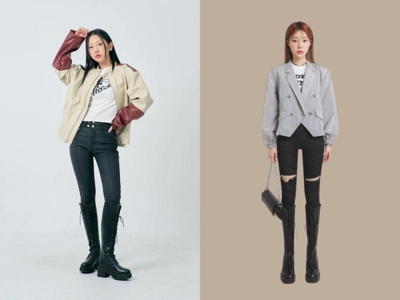 Quần skinny jeans phối cùng giày chiến binh giúp bạn có outfit năng động, cool ngầu (Nguồn: Jessicaarundel và lewkin.com)