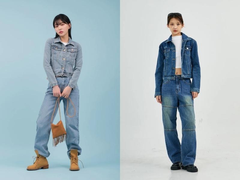 Cách phối đồ cho người lùn cá tính với áo khoác jeans (Nguồn: lewkin.com)