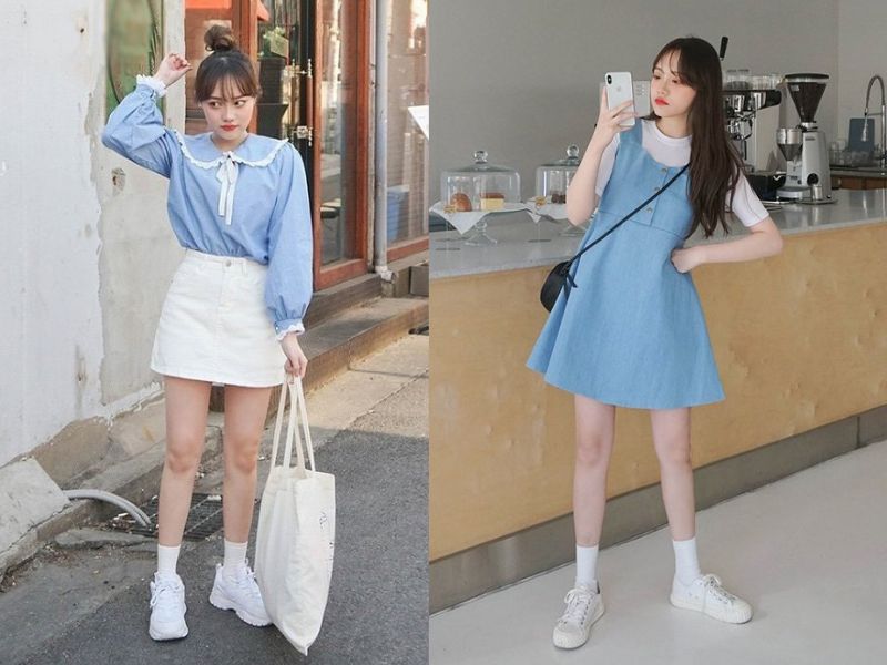 Chân váy kẻ sọc màu xanh phong cách Nhật Bản - sakurafashion.vn