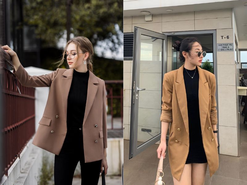 Blazer màu nâu sáng cho outfit công sở lịch sự, sang trọng - màu nâu be phối với màu gì? (Nguồn: Lamia Design - love.blazer102)