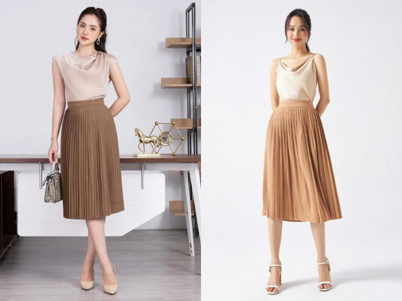 ORDER] Chân váy jean ngắn xếp ly nhẹ chữ a màu nâu đậm - nhạt | Shopee Việt  Nam