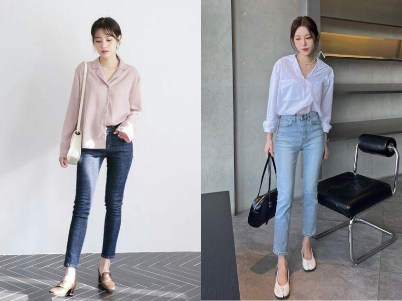 Phối đồ với quần jeans ôm giúp các bạn nữ tôn lên đôi chân thon gọn của mình (Nguồn: yesstyle.com)