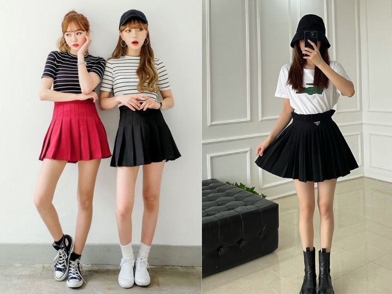 Chân váy xếp ly trẻ trung, đáng yêu giúp các cô nàng hack dáng hiệu quả (Nguồn: Yeli.vn - Vietnamleather.com)