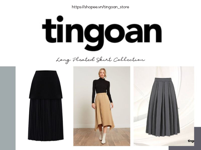 Thanh lịch hơn với chân váy xếp ly dài từ Tingoan Store (Nguồn: Shopee Blog)