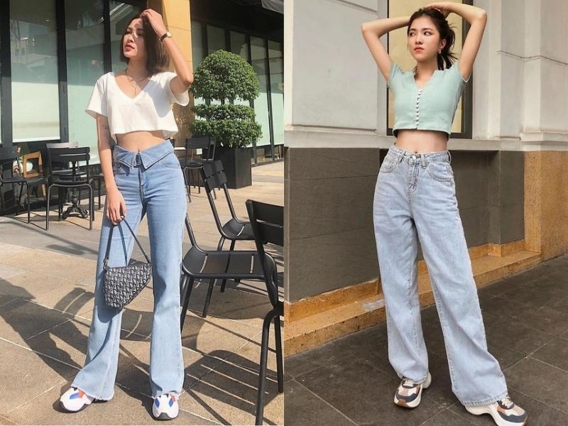 Quần jean suông mặc với áo gì? Không thể bỏ qua áo croptop (Nguồn: Luvinus/ Kênh 14)