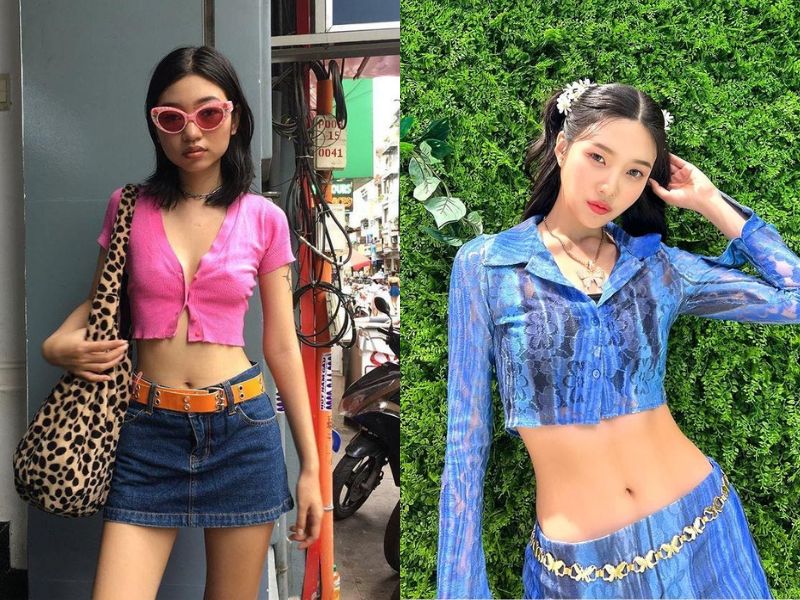 Áo croptop mix chân váy ngắn cạp trễ là outfit trendy được nhiều cô nàng ưa chuộng hiện nay (Nguồn: Blog Ăn Chơi - Zing news)