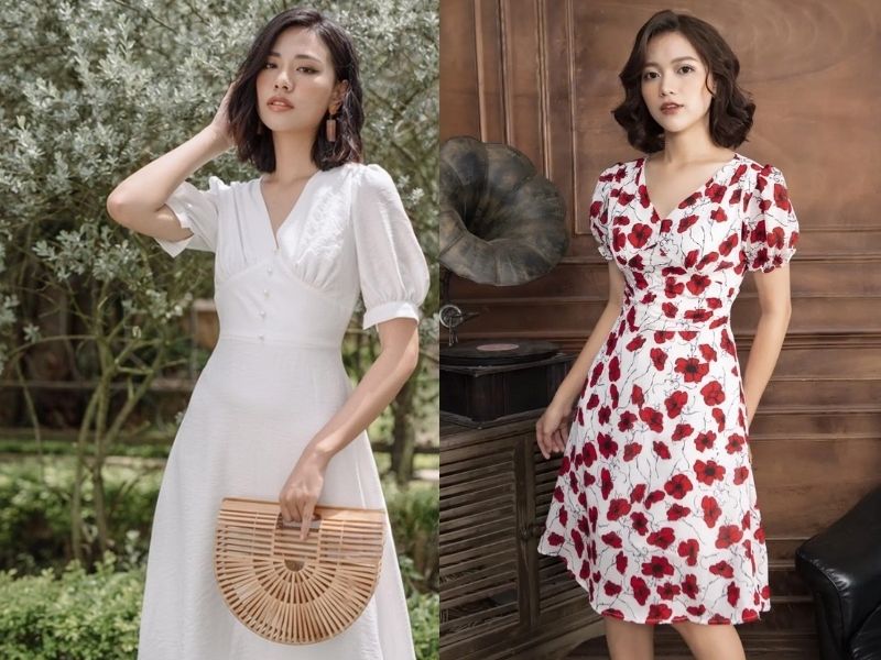 Thanh lịch, quý phái hơn khi diện đầm cổ chữ V đến các bữa tiệc (Nguồn: damvaydep.net/tramcollection.com)