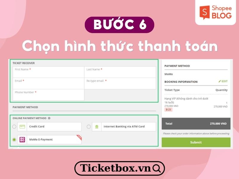 Điền thông tin cá nhân và chọn phương thức thanh toán