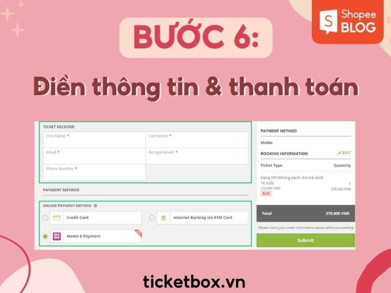 Điền thông tin và tiến hành thanh toán để mua vé 