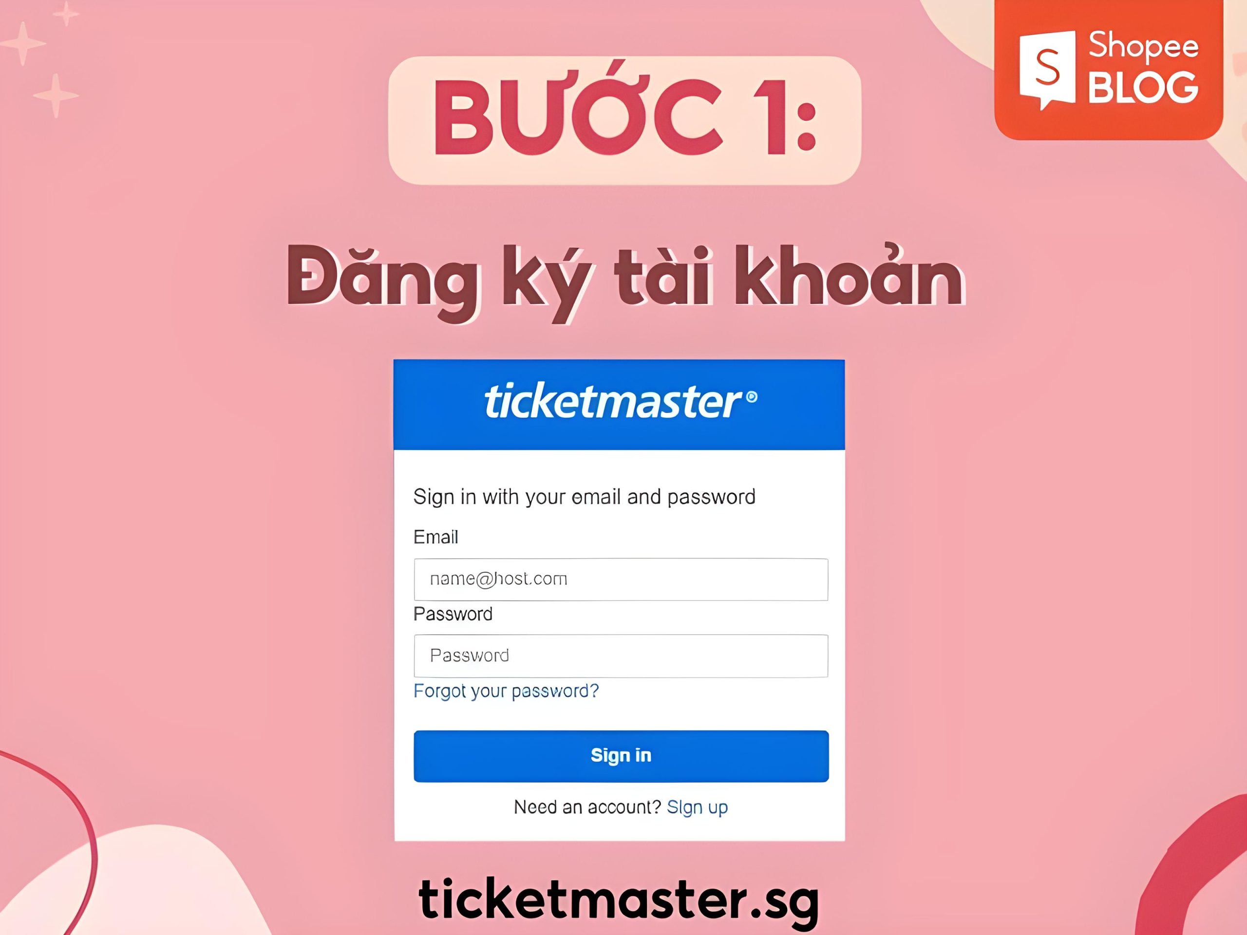 Truy cập vào ticketmaster.sg và đăng ký tài khoản 