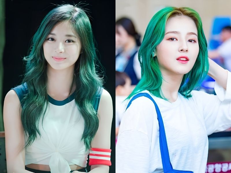 Tóc xanh rêu nổi bật và cực cá tính cho các cô nàng phá cách (Nguồn: Twice Studio, Fansite Windy’s Day)
