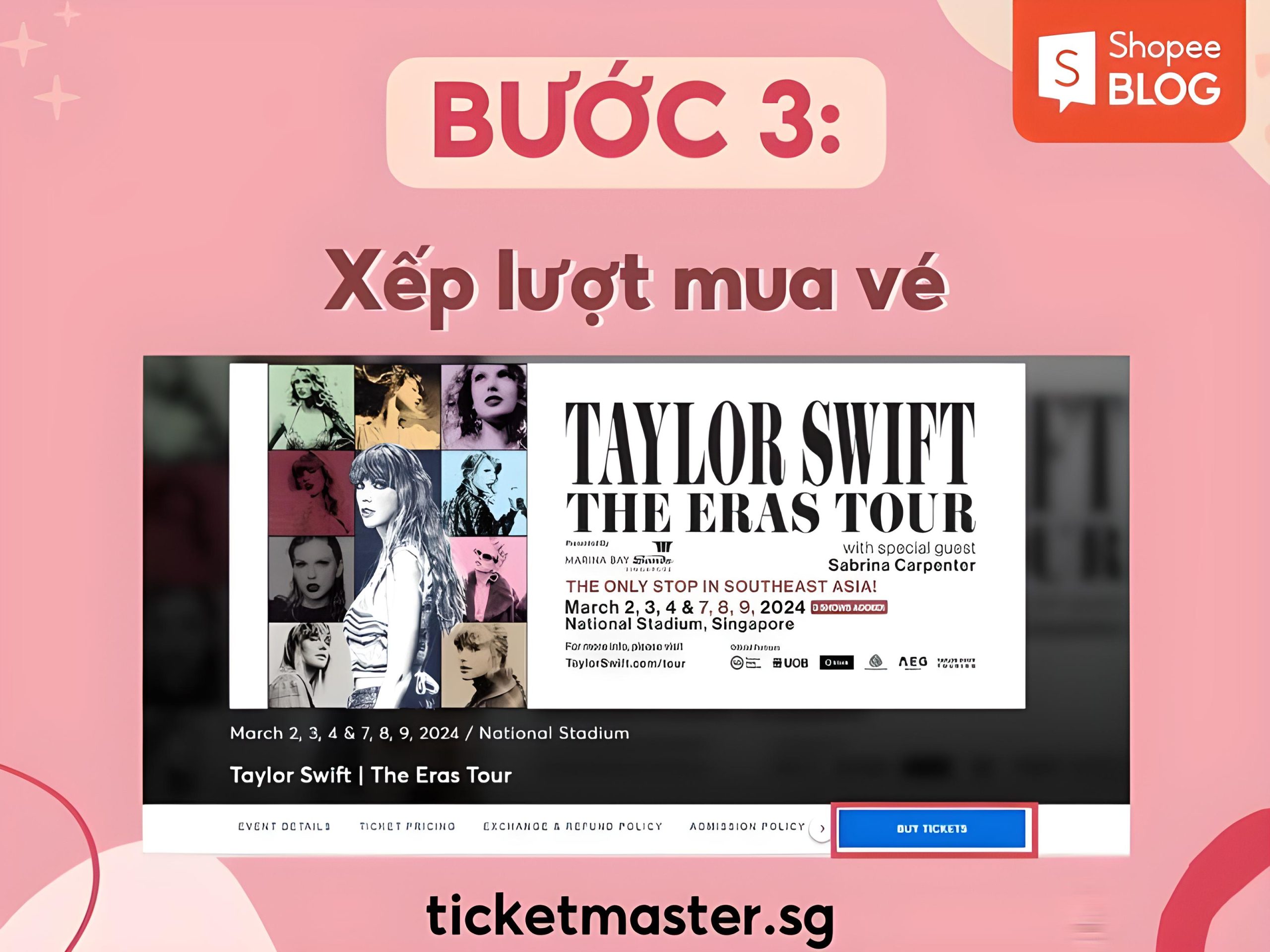 Chọn "Buy ticket" để bắt đầu xếp lượt mua vé