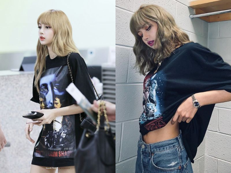 Áo phông - Một trong những item quần áo Blackpink Lisa ưa chuộng (Nguồn: Senorita Lalisa, lalalalisa_m)