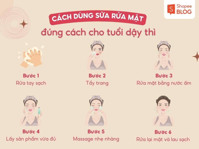 Nên rửa mặt bằng nước ấm với lượng sữa chỉ bằng hạt đậu