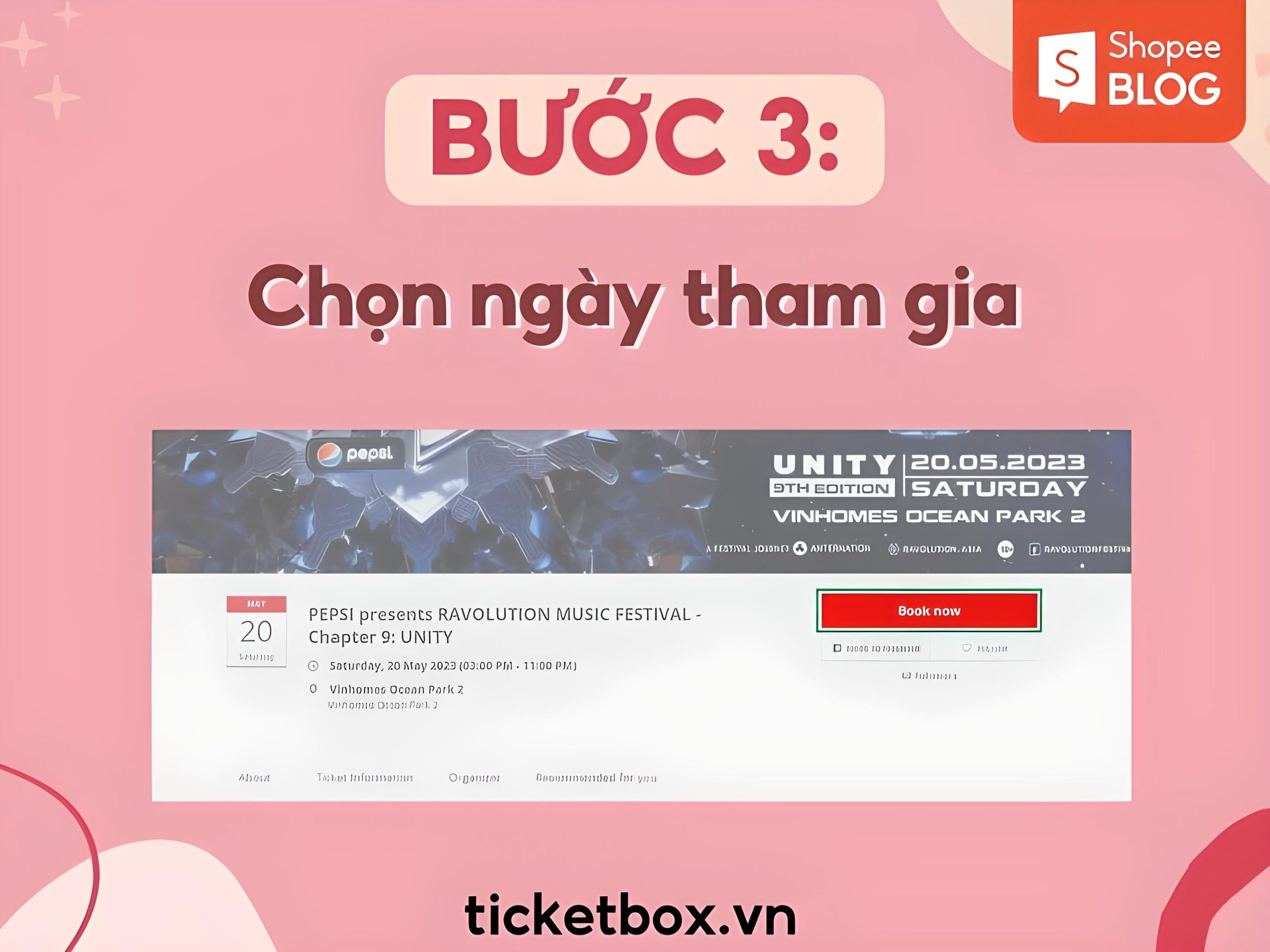 Chọn ngày tham gia và chọn "Book Now"