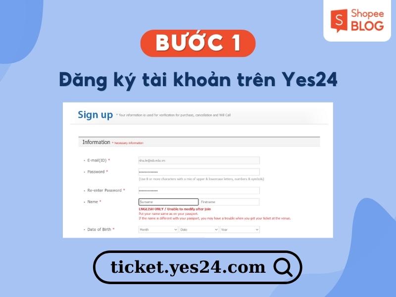 Đăng ký tài khoản trên ticket.yes24.com