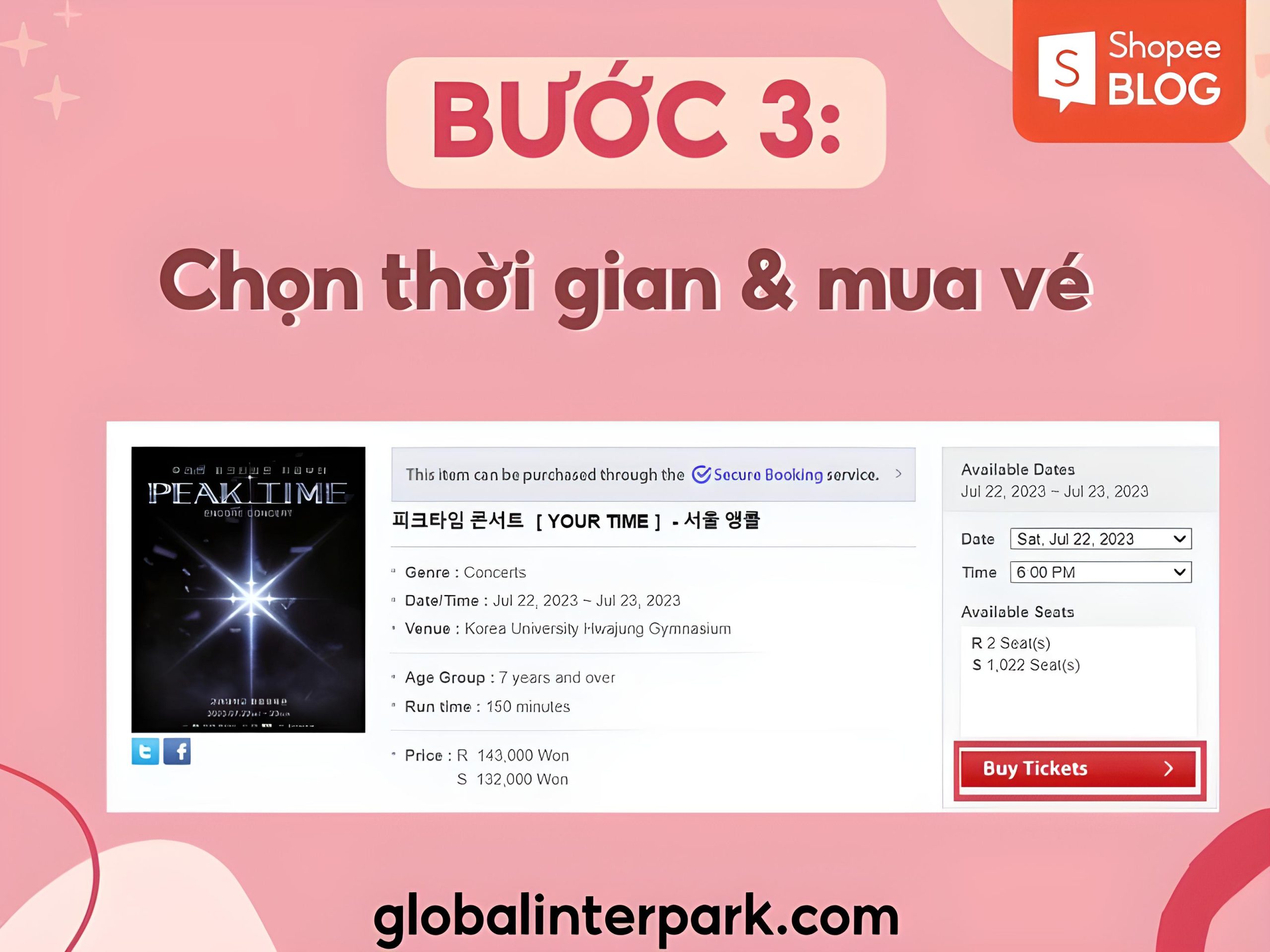 Chọn thời gian tham gia và nhấn vào "Buy Ticket" để mua vé