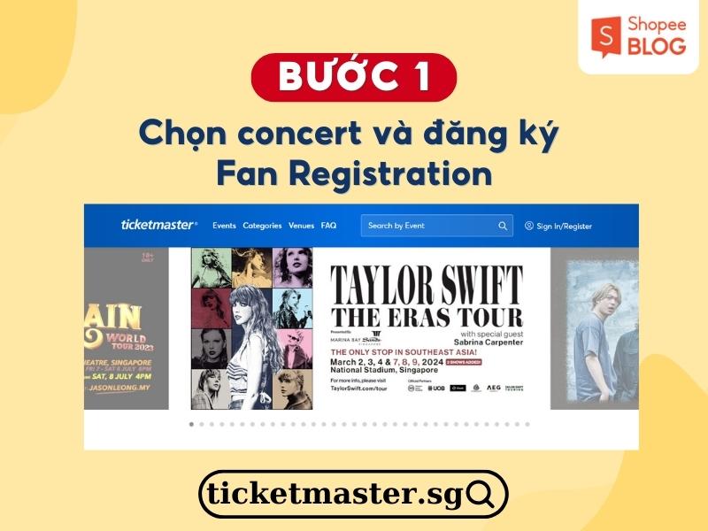 Chọn concert và đăng ký Fan Registrarion 