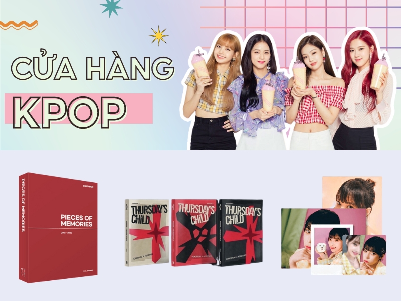 Cửa hàng Kpop có sẵn nhiều sản phẩm từ album, lightstick đến card của nhiều nhóm nhạc nổi tiếng Kpop 