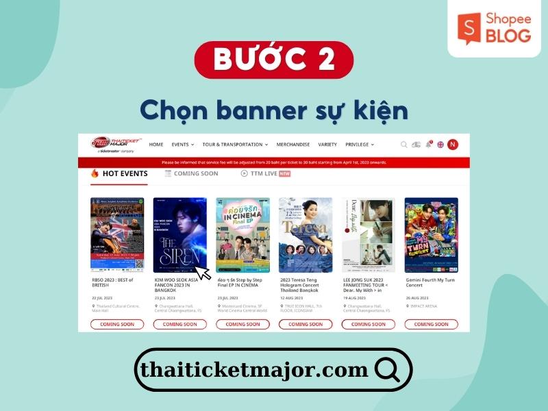 Chọn banner của buổi concert và tiến hành mua vé 