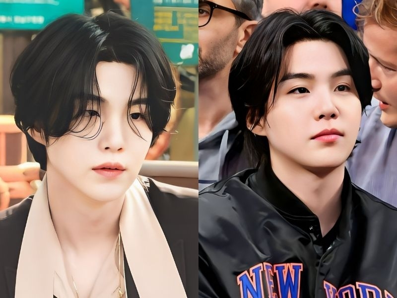 Tóc mullet layer nam rẽ ngôi giữa (Nguồn: Bighit Music)