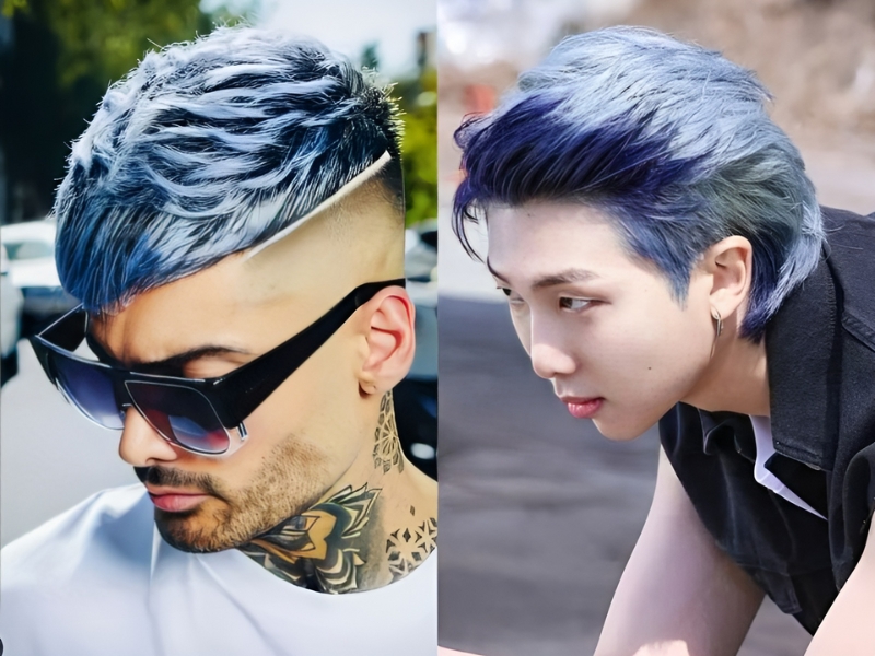 Hình ảnh nhuộm tóc màu xanh dương đen khói nam cá tính