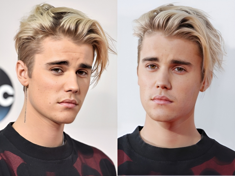 Kiểu tóc side swept đánh rối kiểu Justin Bieber có phần tóc mái dài vuốt chéo kết hợp chải so le đặc trưng (Nguồn: huffingtonpost.es, refinery29)